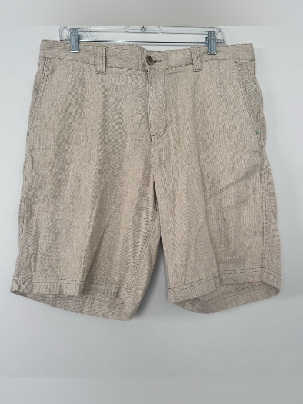 Tommy Bahama Linen Cotton Shorts Tan Beige 36 Marlin Lining Neutral Resort Golf